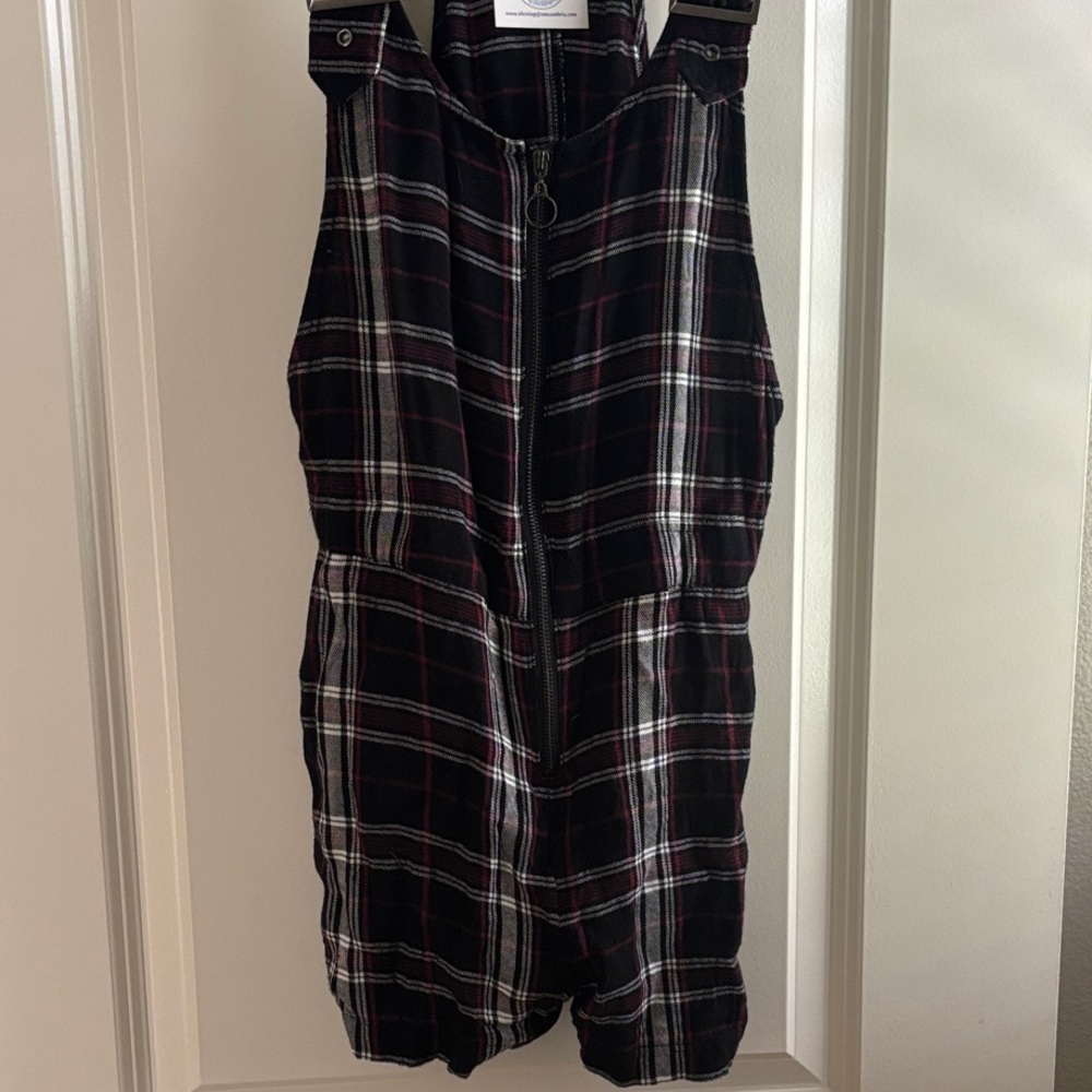 BeBop Black Plaid Overall Shorts